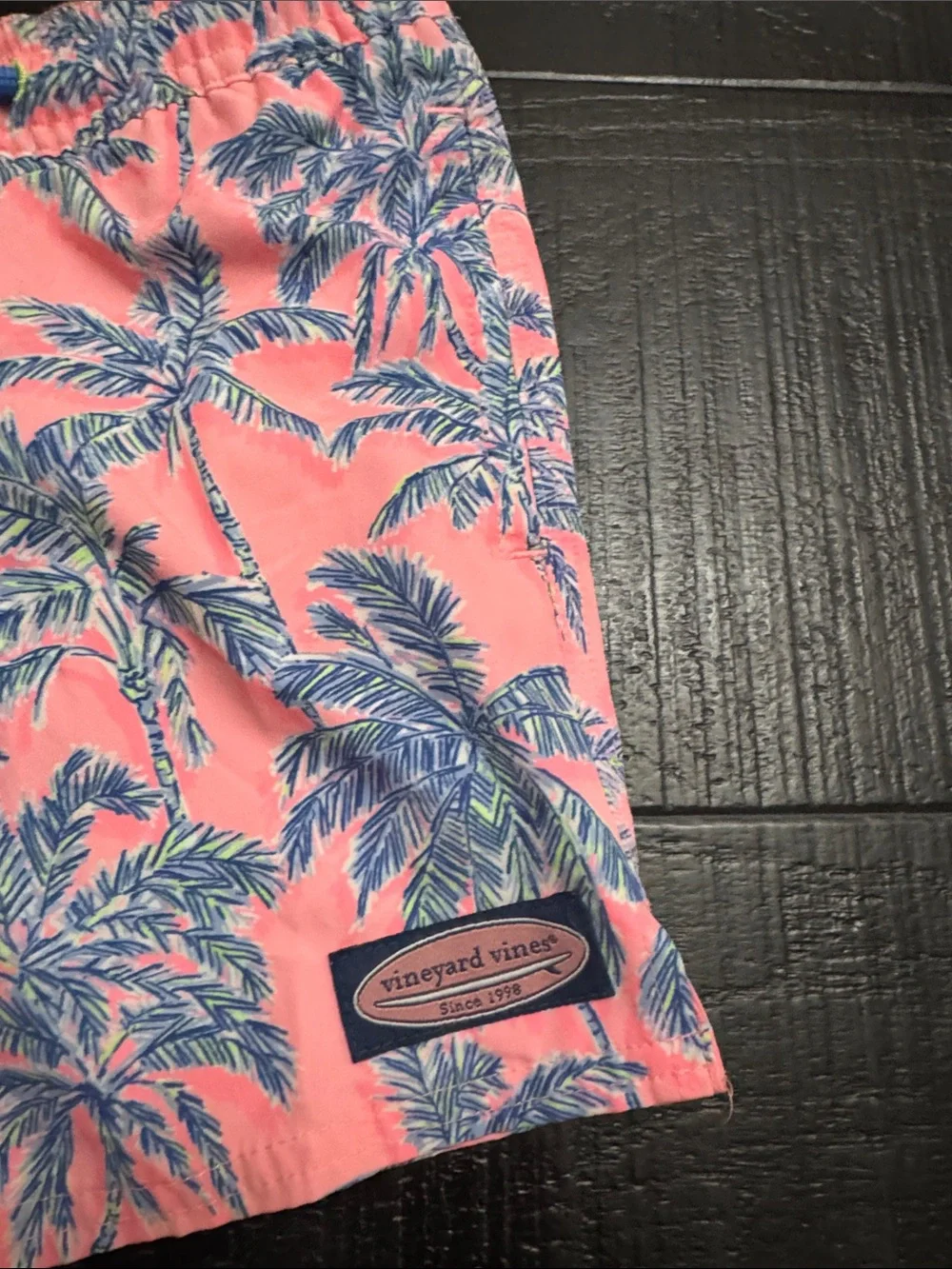 Vineyard Vines Coral and Blue Palm-Print Men’s Shorts
